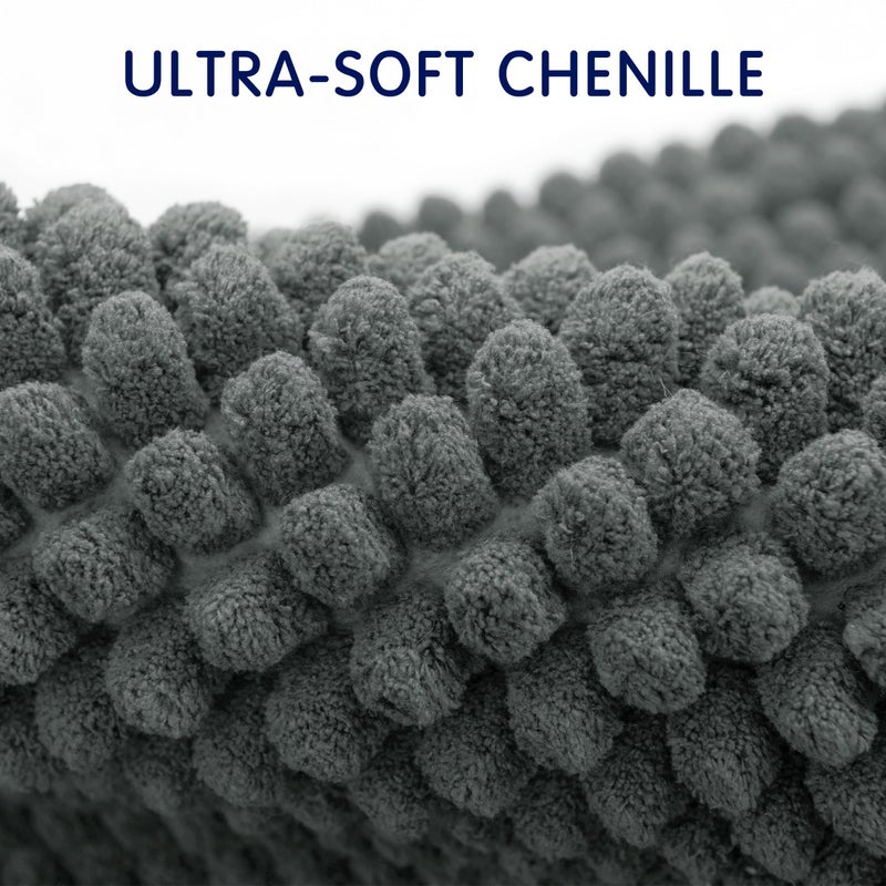 SUBRTEX Bathroom Rugs, 20" x 32" Chenille Bath Rug Soft Short Plush Bath Mat Soft Shower Mat Water Absorbent Shower Mat Quick Dry Machine Washable, Gray - Image 3